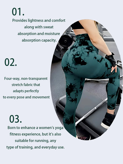 Leggings de entrenamiento sin costuras para mujer, cintura alta, levantamiento de glúteos, para deportes al aire libre, fitness, pantalones de yoga con efecto tie-dye
