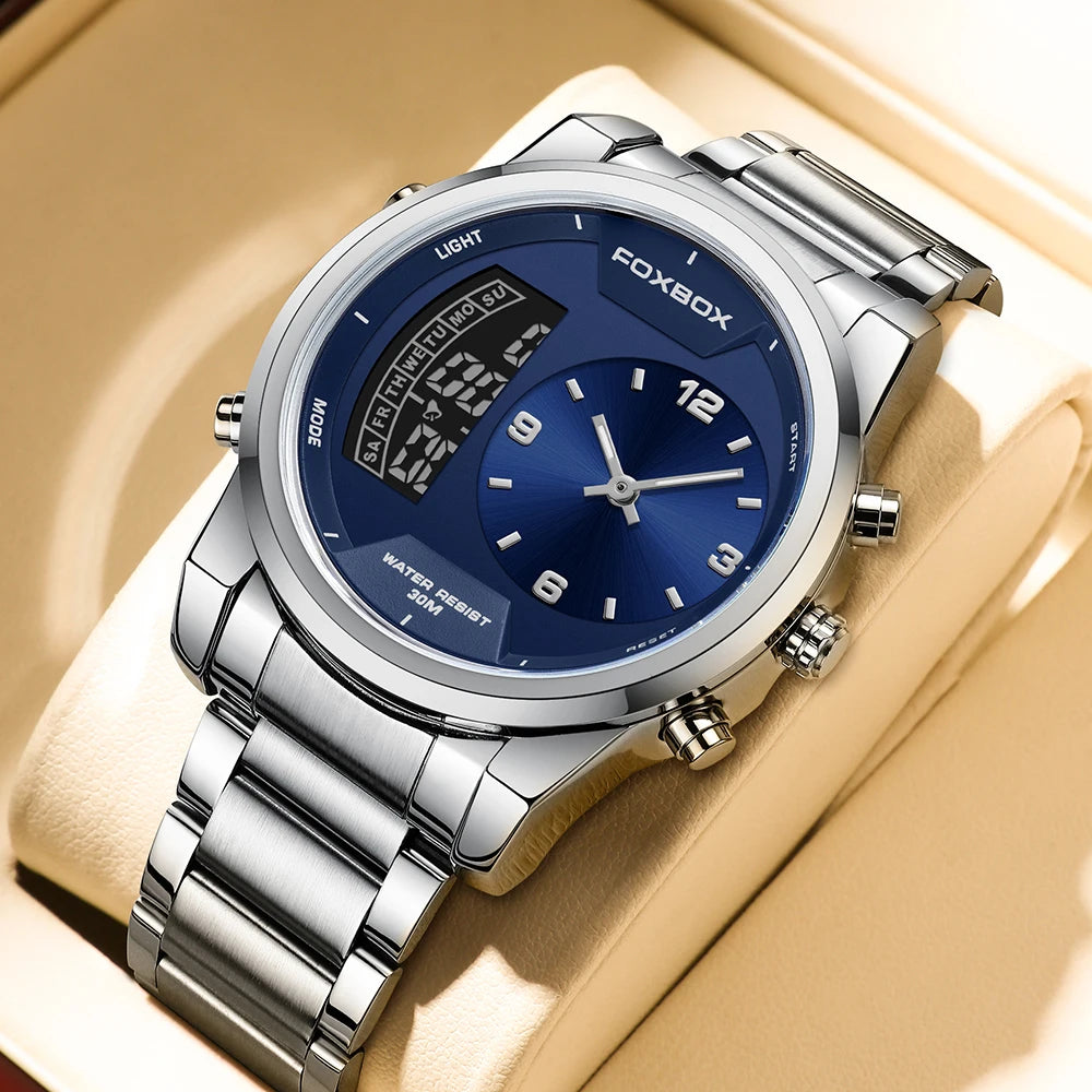 LIGE - Reloj digital de moda para hombre, deportivo, informal, resistente al agua, de cuarzo, cronógrafo de lujo, marca FOXBOX