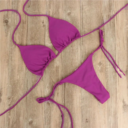 Conjunto de lencería sexy para mujer, top corto, sujetador y braguita, color liso, push up, tanga transparente