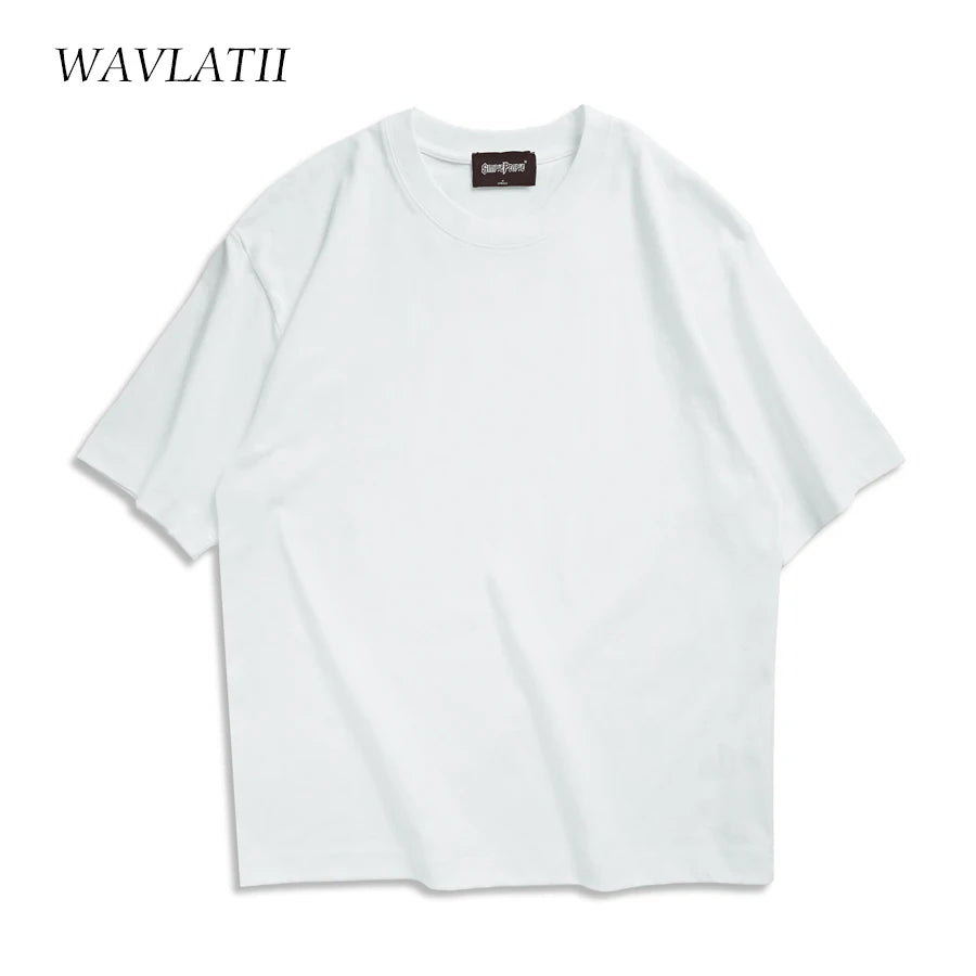 WAVLATII Camisetas de verano de gran tamaño para mujeres y hombres, camisetas casuales marrones para mujeres, camisetas de calle coreanas, camisetas unisex básicas sólidas para jóvenes y geniales
