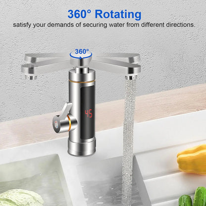 Grifo calentador eléctrico instantáneo sin tanque, con pantalla LCD de temperatura y mezcla de 360°.