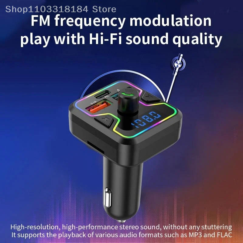 Transmisor FM Bluetooth 5.3, receptor inalámbrico, reproductor MP3, cargador de coche, carga rápida USB PD, adaptador de kit manos libres para coche