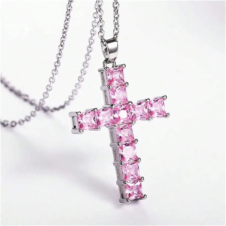Nuevos collares de moda para mujer, colgantes dorados multicolores con cruz de Jesús y cristales, collar para mujer, joyería para fiestas y tiempo libre.