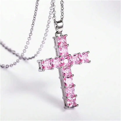 Nuevos collares de moda para mujer, colgantes dorados multicolores con cruz de Jesús y cristales, collar para mujer, joyería para fiestas y tiempo libre.