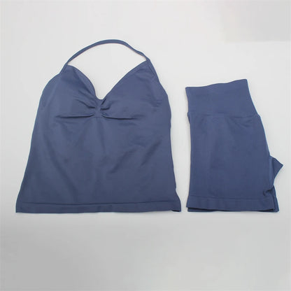 Women's Electric Blue Blossom High Stretch Top Sports Bra Shorts Set Comfortable Gym Workout Yoga Active Wear Impact Outfit