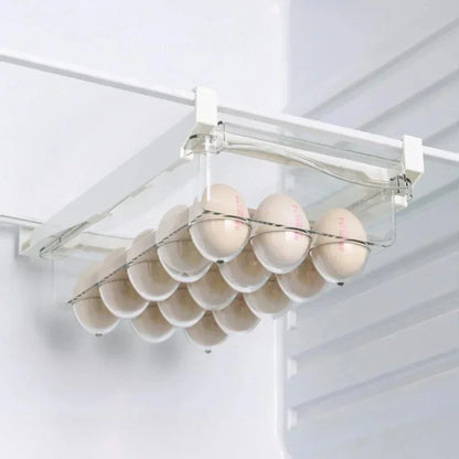 Organizador de refrigerador transparente, caja de almacenamiento para huevos de frutas, cajón debajo del estante, organizador de cocina para mantener la frescura.