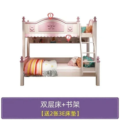 Cama infantil de madera para madres y niñas, edredones para bebés, cunas familiares, loft bajo, rosa, corrales para recién nacidos, litera para niños