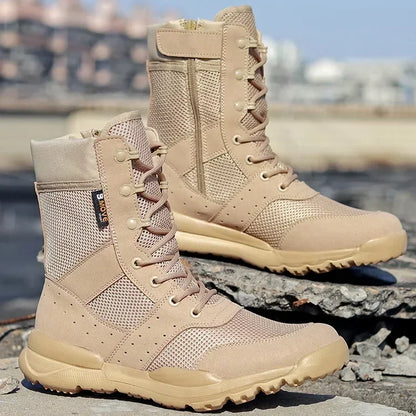 Summer Combat Training Boots Work Shoes Lightweight Mesh Breathable Military Tactical Boots 34-49 Plus Size Outdoor Hiking Boots