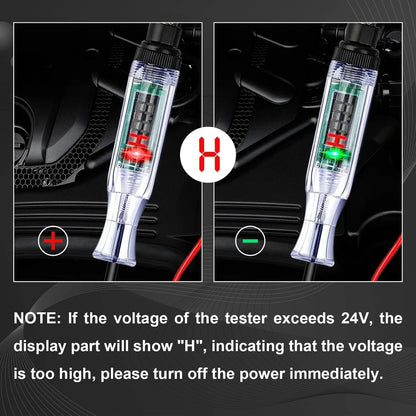 Probador de circuito automotriz con luz de prueba, 3-48 V CC, pantalla LCD digital, cable de resorte prolongador para sedán, SUV, RV, camión y cortadora de césped.