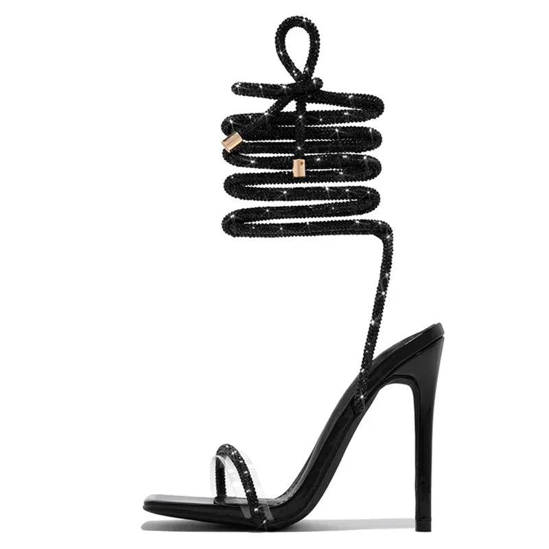 Liyke - Sandalias sexis con tiras cruzadas en el tobillo y cristales dorados para mujer, zapatos de verano para fiestas, bodas, banquetes, moda, punta abierta, tacones de stripper para discotecas