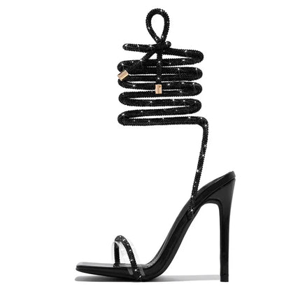Liyke - Sandalias sexis con tiras cruzadas en el tobillo y cristales dorados para mujer, zapatos de verano para fiestas, bodas, banquetes, moda, punta abierta, tacones de stripper para discotecas
