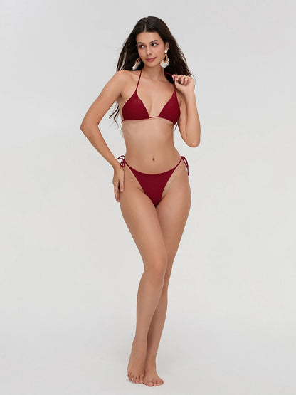 Nuevo conjunto de bikini de verano para mujer, estampado de cuadros, sujetador halter y tanga de talle bajo, 2 piezas, talla S/M