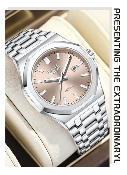 Reloj para hombre LIGE, resistente al agua, de acero inoxidable, luminoso, de negocios, de cuarzo, de moda, con calendario