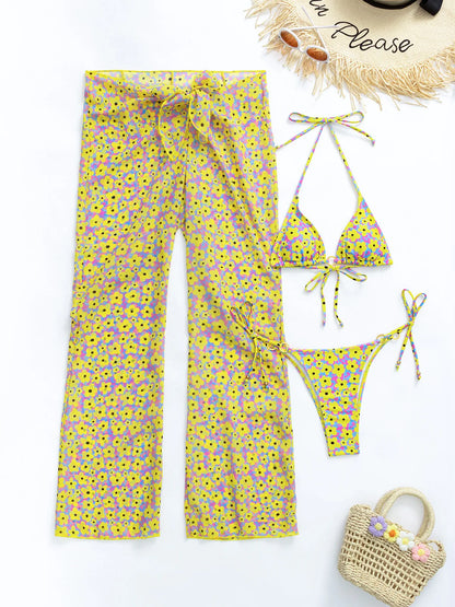 2025 Elegante conjunto de bikini negro con braguita transparente Estilo urbano Ropa de playa Pared blanca Ligero y transpirable Playa de verano
