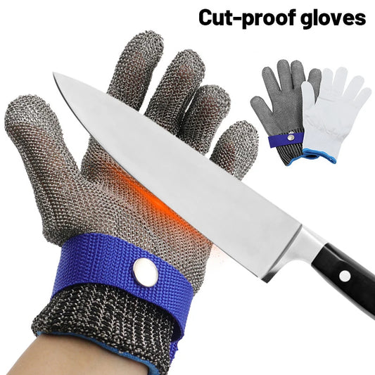 Guante de metal, guante de acero inoxidable, guante de acero inoxidable, guante de malla metálica resistente a cortes, guante para cortar carne, trabajo con motosierra
