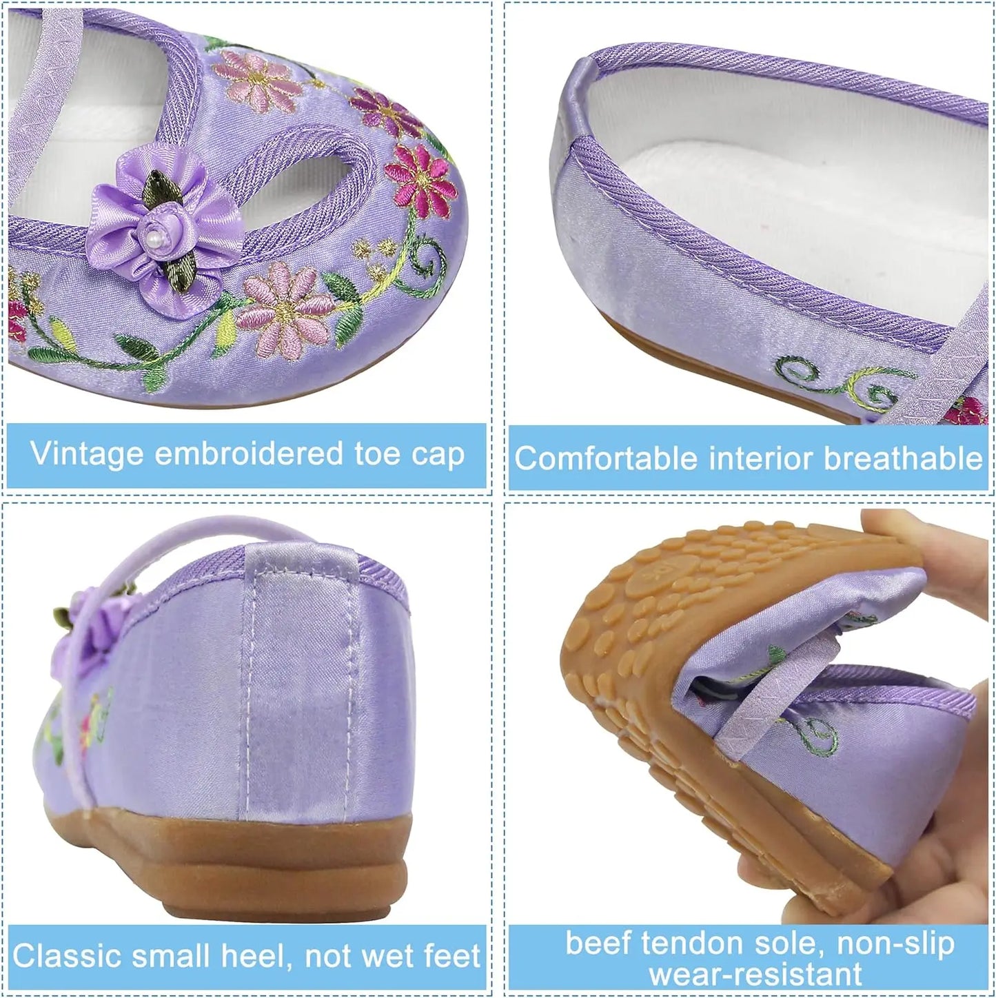 Zapatos planos con bordado floral para niñas, estilo chino, cómodos, protectores para pies, talla 25-34