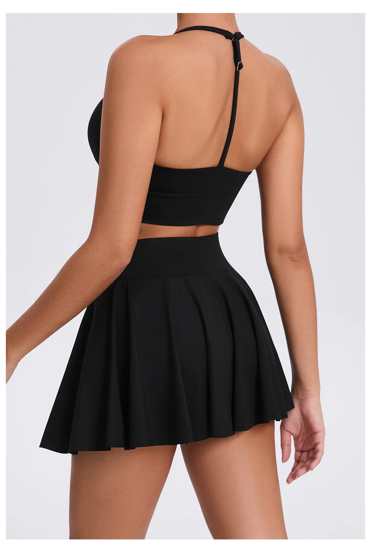 Conjunto de yoga para mujer, sujetador deportivo para exteriores, falda de tenis antiexposición, camiseta sin mangas de yoga transpirable de secado rápido, novedad de 2025