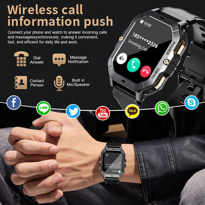 Reloj inteligente con Bluetooth de 2,02 pulgadas para hombre y mujer, batería de 410 mAh, resistente al agua hasta 1 ATM, monitor de ritmo cardíaco y salud, para deportes al aire libre