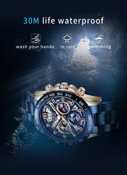 LIGE 2024 Nuevo Reloj para Hombre, Marca Top, Lujo, Hueco, Reloj para Hombre, Impermeable, Deportivo, Cuarzo, Cronógrafo, Reloj de Pulsera para Hombre, Relogio Masculino