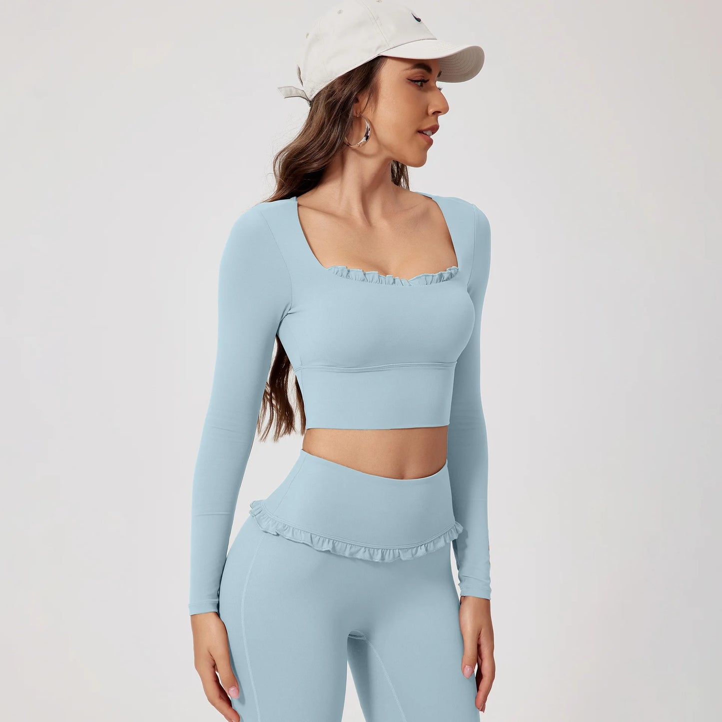 Ctenkevet - Conjunto de 2 piezas de camiseta de manga larga de secado rápido para mujer, para gimnasio, yoga, deportes al aire libre, traje deportivo de dos piezas