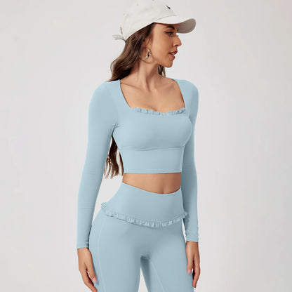 Ctenkevet - Conjunto de 2 piezas de camiseta de manga larga de secado rápido para mujer, para gimnasio, yoga, deportes al aire libre, traje deportivo de dos piezas