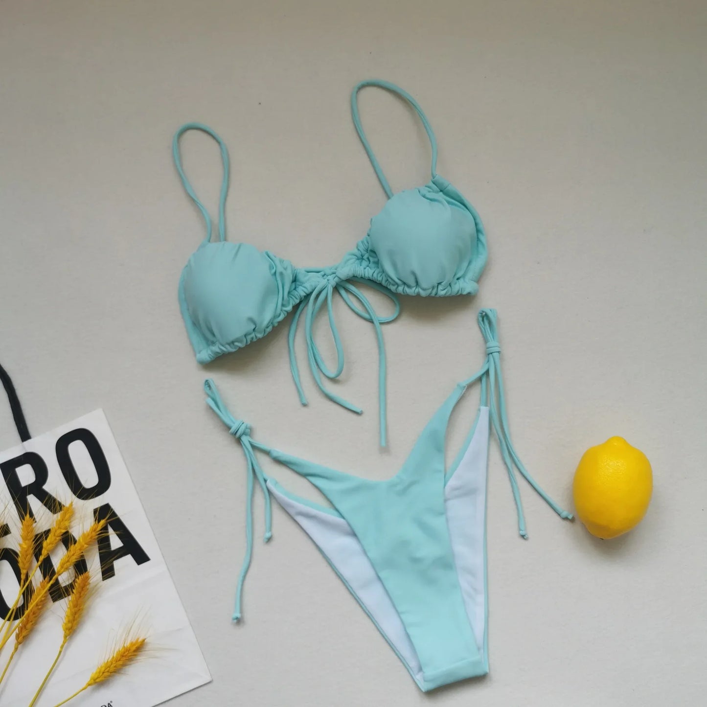 Bikini sexy de 21 colores para mujer, traje de baño liso con estampado floral de leopardo, conjunto de bikini de playa con tirantes y vendaje