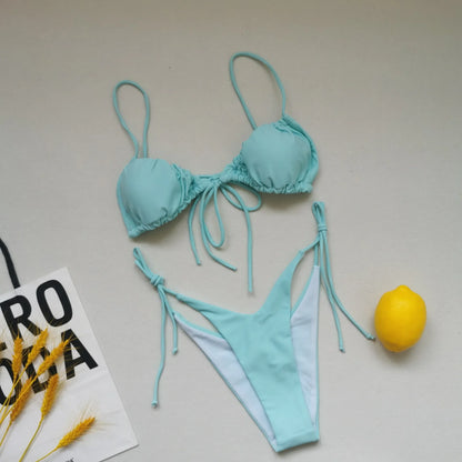 Bikini sexy de 21 colores para mujer, traje de baño liso con estampado floral de leopardo, conjunto de bikini de playa con tirantes y vendaje