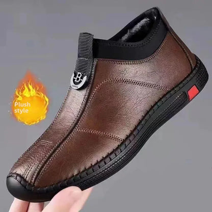 Zapatos casuales de cuero para hombre, ligeros, antideslizantes, de suela suave, sin cordones, con forro polar, cálidos, para conducir, transpirables, para verano