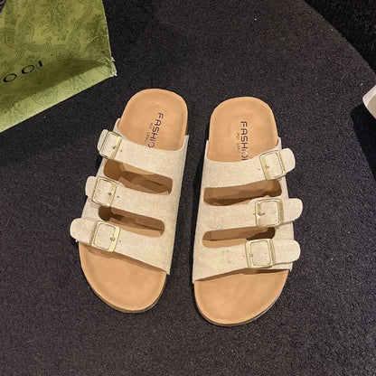 Zapatillas de verano para mujer, para uso en exteriores, de marca moderna, sandalias de playa, de madera suave, para conducir, para parejas, zuecos planos de una sola tira, para adultos, ocio S