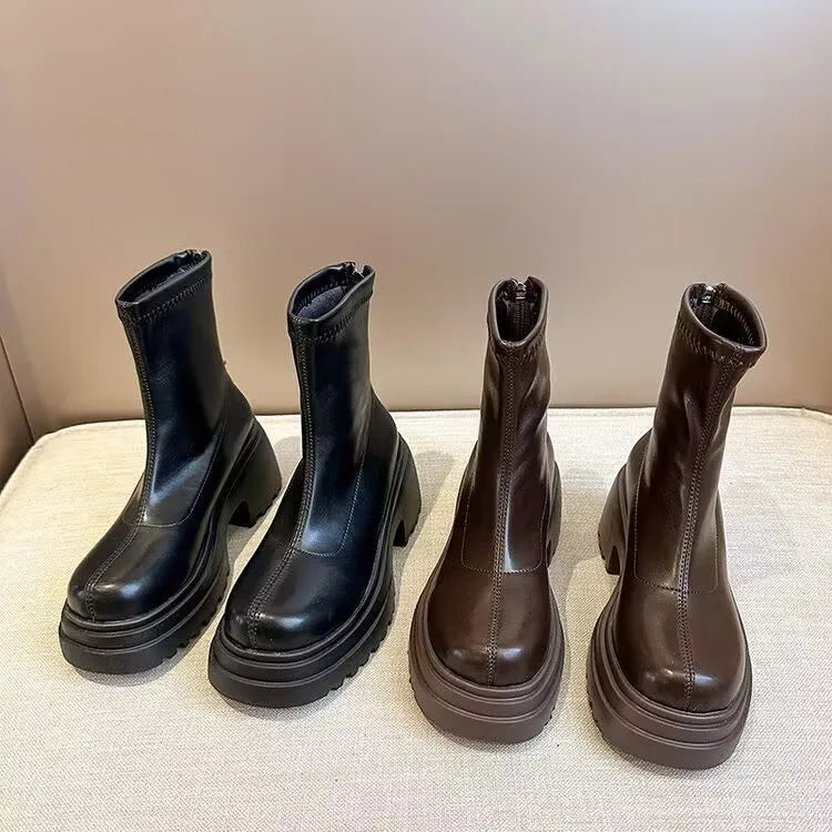 Botines con plataforma para mujer, con aumento de altura, elásticos, adelgazantes, modernos, para otoño e invierno