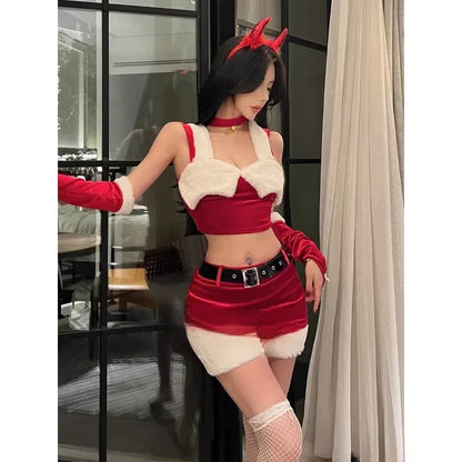 Christmas Party Dress Cos Costume Red New Year Uniform Sexy Rabbit Girl Uniform Role Outfit Sexy Nightdress Underwear
