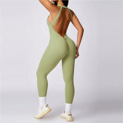 Conjunto de mono sin espalda para entrenamiento, mono de fitness, ropa deportiva siamesa para mujer, chándal, ropa de gimnasio, mono de una pieza, conjunto de yoga