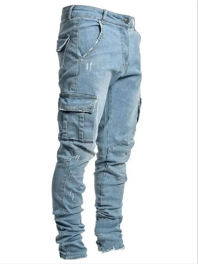 Pantalones vaqueros negros de hombre, corte ajustado, color gris, estilo casual, ajustados, estilo hip hop, urbano, de algodón.