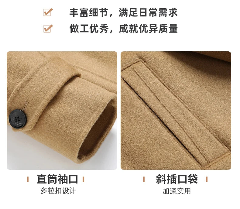 Abrigos largos de lana para hombre, colección otoño-invierno 2025, estilo business casual, color liso, abrigo exterior 100% lana, chaqueta cortavientos