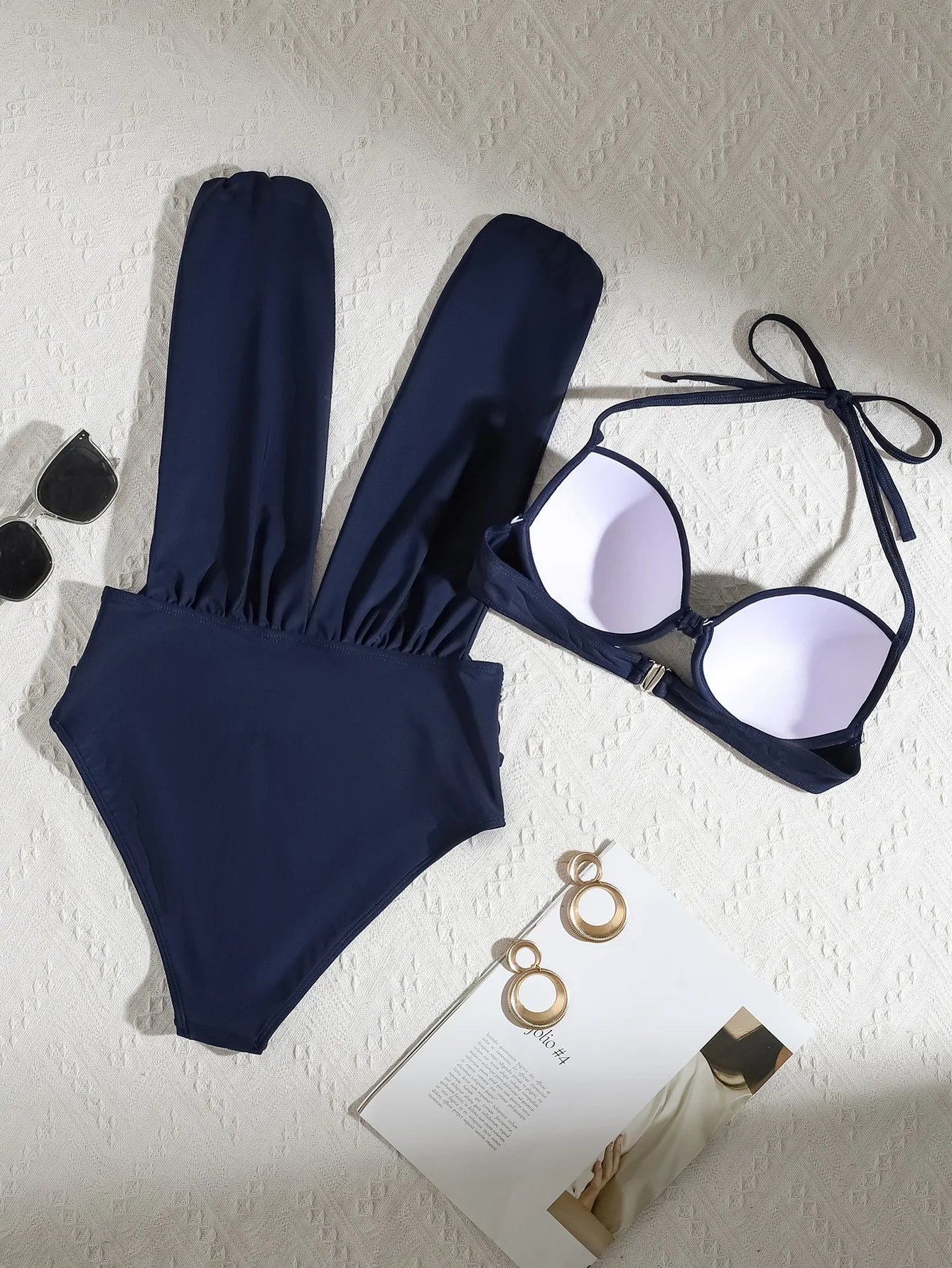 Conjunto de bikini de dos piezas con cuello halter para mujer, bañador sexy liso, push up ajustado, sin espalda, traje de baño de verano para playa, 2025