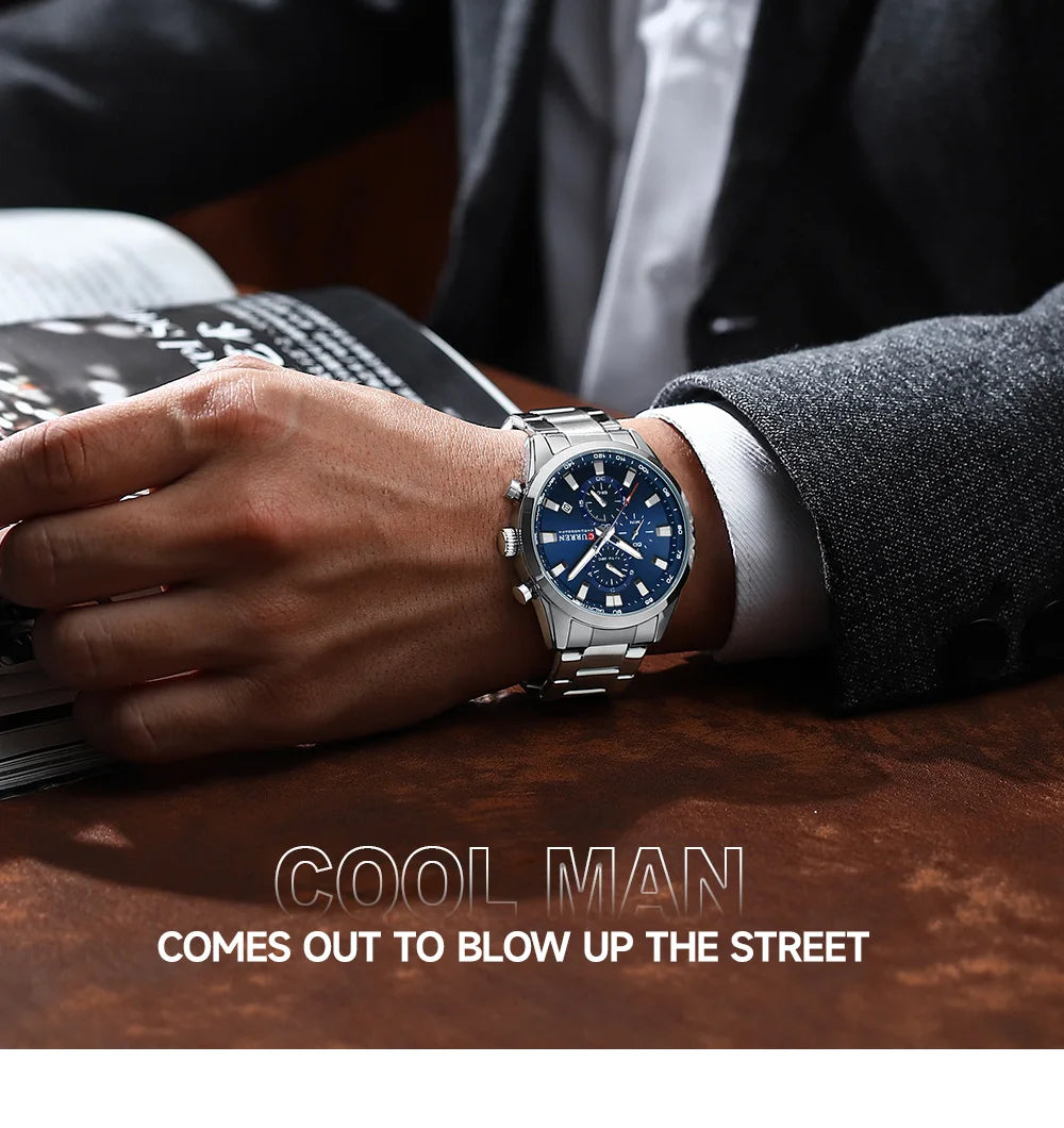 Reloj deportivo CURREN de cuarzo con cronógrafo para hombre - Pulsera de acero inoxidable y esfera multifuncional