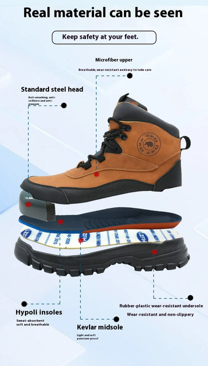 Nuevos zapatos de seguridad de moda, de caña alta, antiaplastamiento y antiperforación, con puntera de acero, resistentes al desgaste, para trabajo, calzado de protección para hombre.