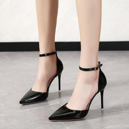 Super Big Size 45 High Stiletto Heel Women Sandals Crystals Buckle Strap Pointed Toe Fashion 10cm/3.94inch Thin Heel Pimp