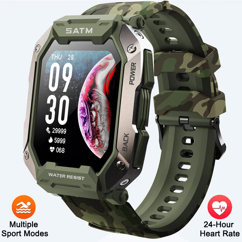 Reloj inteligente militar para hombre, color negro carbono, ultradelgado, resistente al agua hasta 5 ATM, deportivo, con monitor de frecuencia cardíaca y oxígeno en sangre (2024).