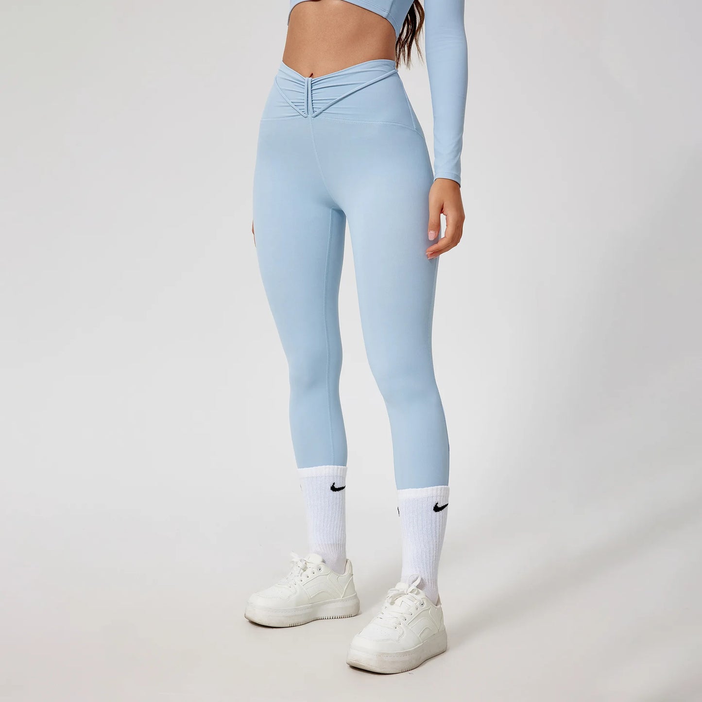Conjunto de yoga para mujer: camiseta de manga larga, ropa deportiva, top corto, leggings de cintura alta y conjunto deportivo.