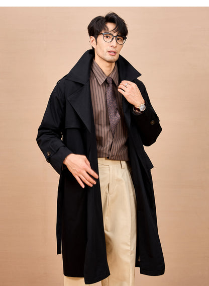 Gabardina larga negra y caqui de Mauroicardi para hombre, primavera/otoño, con hombreras, doble botonadura, estilo británico elegante, moda 2025