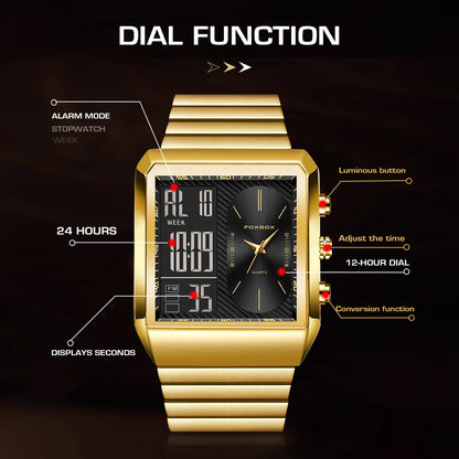 LIGE - Reloj digital cuadrado de moda para hombre, informal, deportivo, resistente al agua, de cuarzo, cronógrafo de lujo de la mejor marca FOXBOX