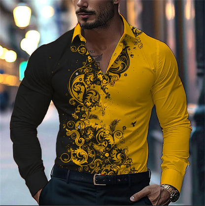Camisa estampada con degradado para hombre, estilo informal elegante, manga larga con solapa, ideal para fiestas y eventos sociales, 9 colores