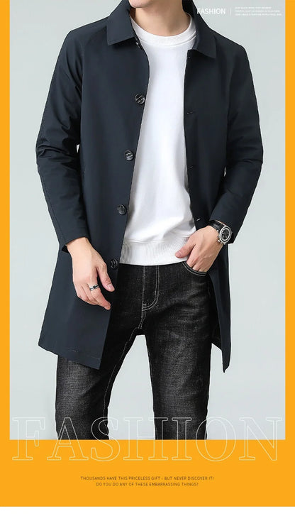 Top Quality Korean New Brand Casual Fashion Long Men Trench Coat  Windbreaker Overcoat Slim Fit Long Jacket Men Clothing