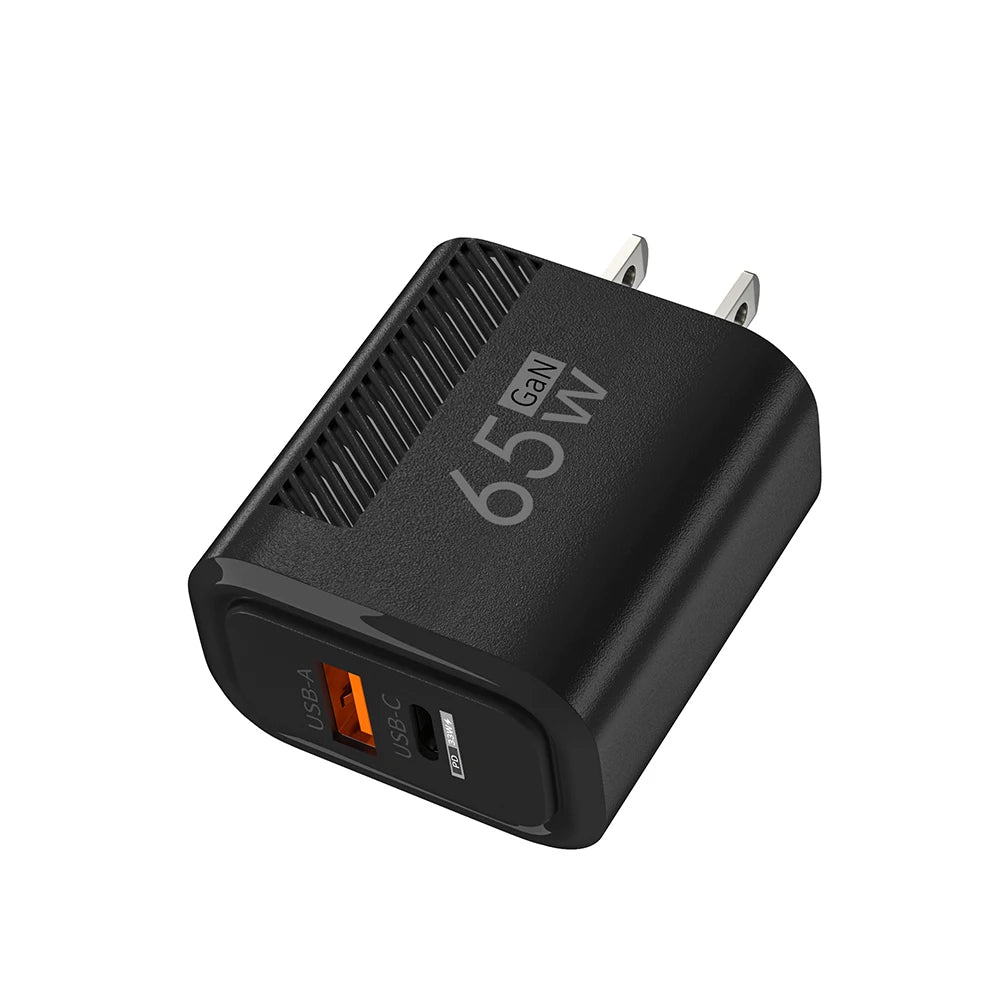 Cargador GaN USB-C de carga rápida de 65 W para teléfonos móviles, adaptador de enchufe UE/EE. UU. para iPhone, Samsung y Xiaomi, cargador de pared tipo C de carga rápida.