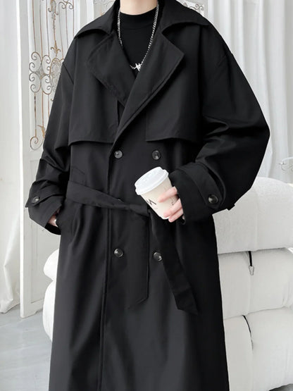 Gabardina de hombre, corte ajustado, cruzada, con cinturón, cortavientos, solapa, chaqueta larga, informal, impermeable, tallas M-5XL