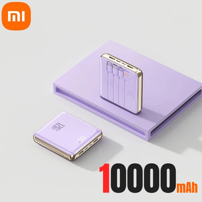 Xiaomi - Mini banco de energía de 500.000 mAh, gran capacidad, carga súper rápida, batería externa con 4 cables integrados para iPhone, Samsung y Xiaomi.