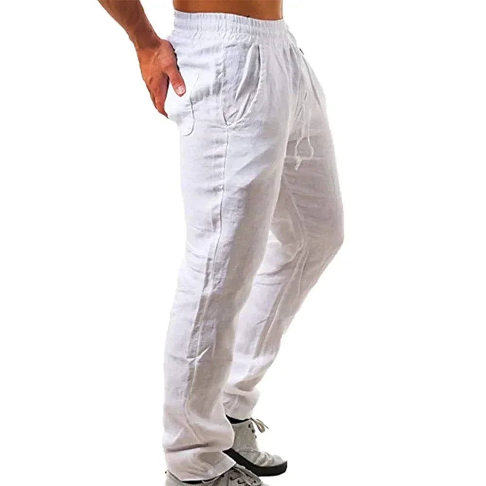 Pantalones de lino y algodón para hombre, transpirables, de color sólido, para otoño, ropa de calle deportiva, tallas S-3XL