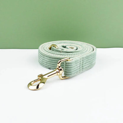 Collar y correa de pana verde claro para perros. Placa de identificación grabada personalizada. Suministros para mascotas. Correa para perros. Corduroy03