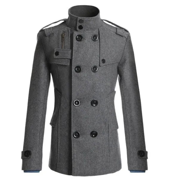 2025 New Jacket Men's Windbreaker Winter Men's Woolen Blend Double Breasted Standing Collar Long Sleeved Casual Jacket Jacket